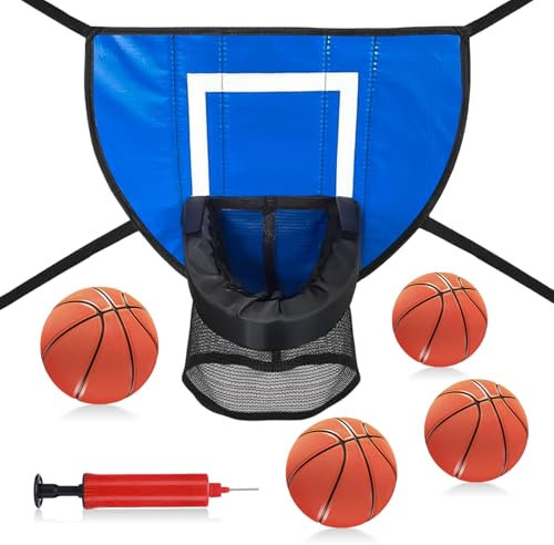 PORFOYO Trampolin Basketballkorb,Trampolin Basketball Aufsatz Mit 4 Mini Basketbällen Und 1 Pumpe,Weiches Basketballtor Trampolin,TrampolinBasketballaufsatz Für Außenbereich,Innen
