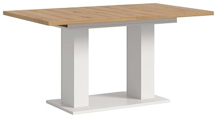 xonox.home Tisch Motion X4AH4T74 Ausziehbarer Esstisch in Artisan Nb. und weiß Nb. mit Doppelsäulen-Fußgestell, ca. 150-190x76x90 cm