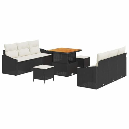 vidaXL 9-teiliges Garten-Sofa-Set mit Kissen in Schwarz und Creme für Patio, Balkon und Terrasse. Modular Lounge.
