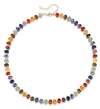 CrystalTears Chakra Crystal Necklace for Women Colorful Boho Gemstone Beaded Choker Necklace 7 Chakra Healing Stone Bead Necklaces Summer Beach Jewellery Gifts for Women Mum Christmas Birthday