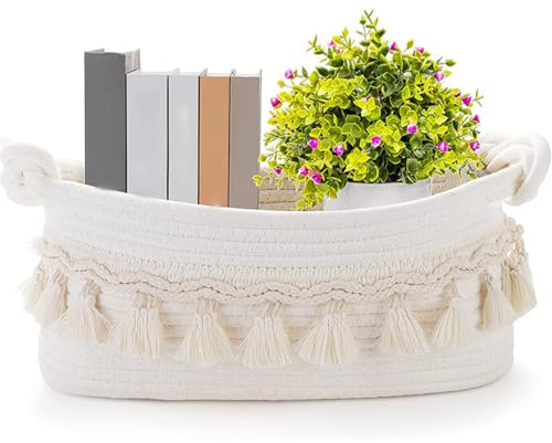 CharmBurst Geschenkkorb Leer Klein, Geflochtener Korb Aus Baumwollseil, Weißer Aufbewahrungskorb, Wattestonseil Deko Korb Für Geschenke, Geschenk Korb Rund