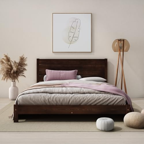 Nodax Double Bed Frame 4ft6 – Solid Pine Wooden Bed Frame for Adults, F15 Easy Assemble Bed with Sturdy Slats & Extra Four Supportive Legs, Comfortable Bedroom Furniture | (Walnut)