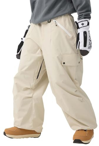 GSOU SNOW Herren Skihose Abriebfest Wasserdicht Baggy Schneehose | 20K Wasserdicht,15K Atmungsaktiv,Antirutsch Schneeschürze,Schenkellüftung,Cargotaschen,Gamaschen,Oversize Wintersport