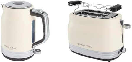 Russell Hobbs Hanley Retro Jasmine Creme-Weiß Frühstücksset: Wasserkocher 28640-70 + Toaster 28650-56