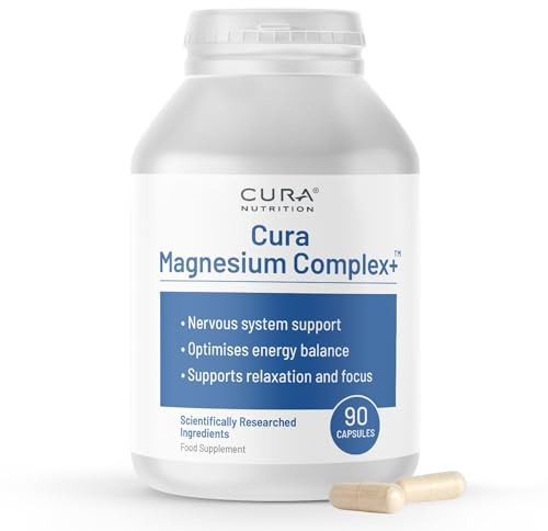 Cura Nutrition Magnesium Complex Glycinate Lactate Oxide 1280mg 90 Capsules | 3 in 1 triple form, 396mg elemental, well absorbed bisglycinate, vegan, supports muscle, nervous system, tiredness & energy