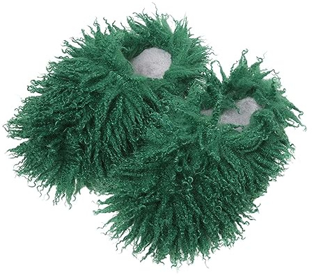 Flauschige Damen-Hausschuhe, flauschige Hausschuhe, lustig, gebratene Wolle, für Paare, Schlafzimmer, superweich, einfarbig, Schlupfschuhe, Herbst-Innen-Slides mit flauschigen Locken, grün, 39 1/3 EU