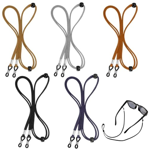 Cisyia Unisex Leather Glasses Strap, 5 PCS Universal Spectacles Cord, Adjustable Glasses String, Non-Slip Sunglass Lanyard Holder, Glasses Chain For Men Women (70cm/27.56inch)