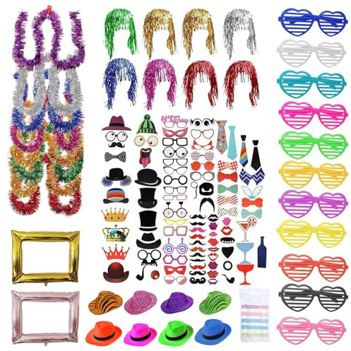 146 Stück Party Deko Fotobox Accessoires, Party Deko Fotobox Accessoires, Foto Booth RequisitenParty Zubehör für Hochzeit, Halloween, Weihnachten, Tischdeko Geburtstag, Karneval, Silvester Deko