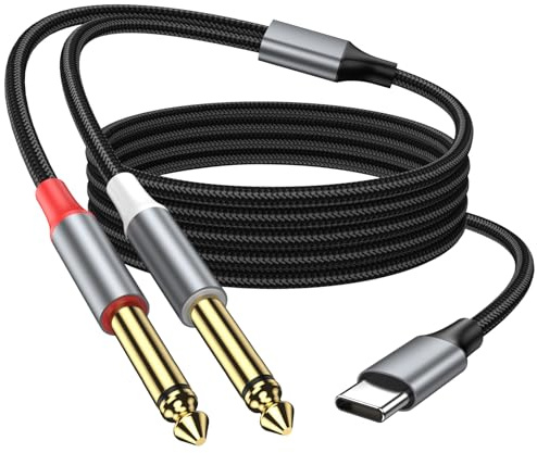 KAYQINHO USB C to 1/4 inch Audio Cable 1M, USB Type C to Dual 6.35mm 1/4 inch TS Audio Cord for Smartphone, Tablet, Laptop Link Amplifier, Mixing Console Mixer, Speaker