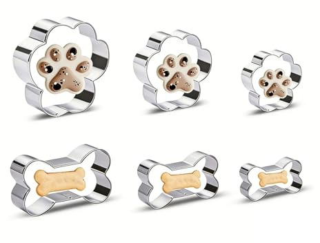 6 Pcs Dog Cookie Cutter Set, Cartoon Dog Bone & Paw Print Animal Cookie Cutters Dog Shaped Scone Cutter Mould for Baking Fondant Mini Pie DIY Biscuit Pastry Soap Cutter