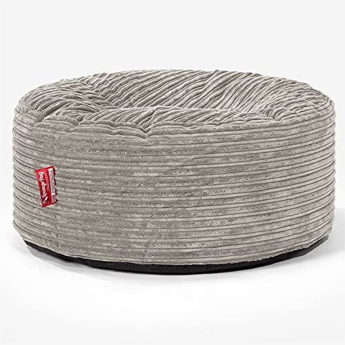 Lounge Pug Sitzsack Pouf 65 cm Rund, Nerzfarben Cordstoff, Bequemer Sitzhocker oder Fußhocker, Sitzpouf