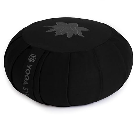 Yoga Studio YS/Zafu/Med/Cush/Black/Lot Meditationskissen, plissiert, rund, Buchweizen, Lotusblatt, Schwarz, Regular