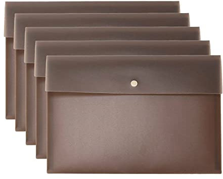 Vanra, 5er-Pack A4-Umschläge und -Mappen für Papierkram, Kunststoff-Hüllen, Dokumenten-Organizer mit Druckknopfverschluss, A4-Briefgröße, Braun