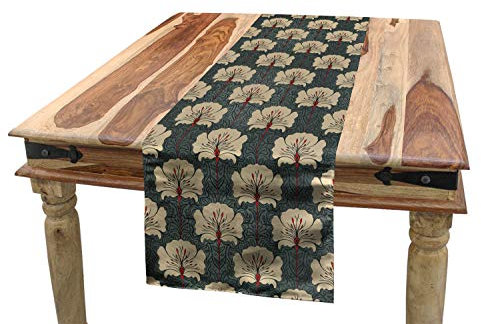 ABAKUHAUS Floral Tischläufer, Art Nouveau Mohnblumen, Esszimmer Küche Rechteckiger Dekorativer Tischläufer, 40 x 225 cm, Grau Tan