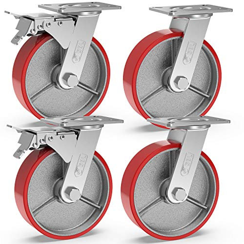 GBL Ruedas para Muebles Pesados con 2 Freno + Tornillos - 125mm Hasta 1280kg - 4 Rueda que No Dejan Marcas de Alta Resistencia - Ruedas Giratorias Grandes para Palets Engomadas