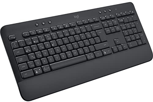 Logitech Signature K650 - Teclado inalámbrico de tamaño completo con soporte para muñeca, Bluetooth o Logi Bolt USB, teclas acolchadas profundas, teclado, compatible con PC/Windows/Mac, color negro