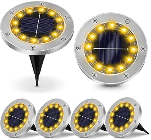 Molbory 6 Stück Solar Bodenleuchte Aussen, 12 LEDs, IP65 Wasserdicht, Warmweiß, 11.8 x 11.8 x 13 cm, für Garten, Rasen, Terrassen