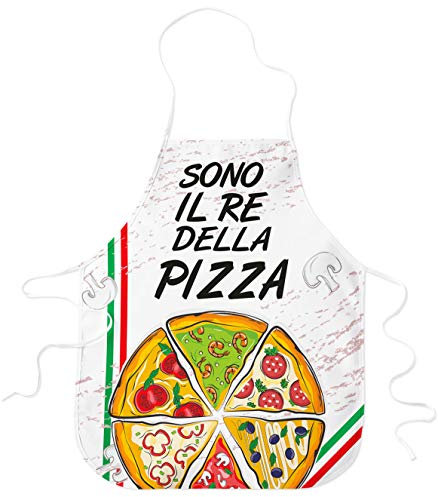 STAMPATEK - Grembiule Cucina Divertente, Sono Il Re della Pizza, Idea Pizzaiolo, Design Unico Italiano, Adatto Uomo Donna, Mixcolor, 65x70, Poliestere