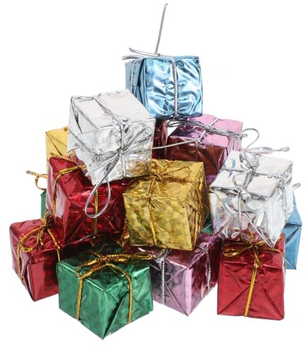 Exceart - 72 cajas de regalo de espuma de Navidad con adornos de hoja metálica envueltos en miniatura, pieza para árbol de Navidad, interior y exterior