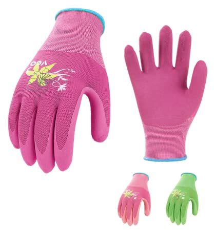Vgo... 3 Paare Garten- und Arbeitshandschuhe für Damen, Schaumlatex,Gummibeschichtung (RB6013)