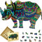 Wooden Jigsaw Puzzle XL 259 Piece (38x22cm) – Rhino Wooden Jigsaw for Adults Presented in Wooden Gift Box by The Puzzled Tree