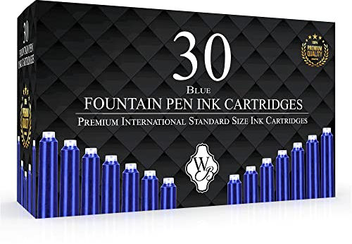 Wordsworth & Black Füllfederhalter-Tintenpatronen – Set mit 30 Blau Tintenpatronen – internationale Standardgröße – Länge ca. 5,1 cm – Durchmesser des Sockels ca. 0,6 cm – Einweg und generisch