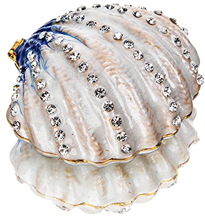 YU FENG Schmuckkästchen mit Muschelfigur, aufklappbar, mit Kristallen, bemalt, emailliert, Sammlerstück, Ozean-Schmuckschatulle (dunkelblau)