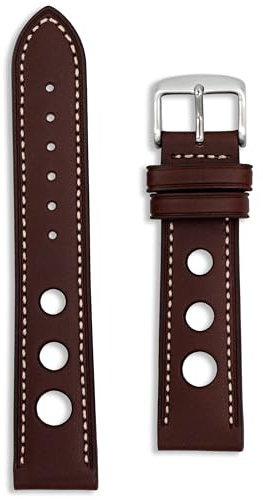 Buckle & Stitch Rallye-Uhrenarmband aus hochwertigem Leder, perforiertes Vintage-Rennband, 18 mm, 20 mm, 22 mm, 24 mm, Schwarz, Marineblau, Braun, Hellbraun, Weiß Vollnarbenfarben, für Herren und