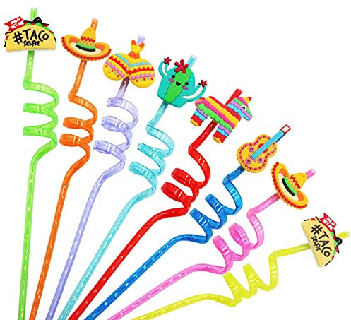 Cinco De Mayo Kunststoff-Trinkhalme, wiederverwendbar, für mexikanische Fiesta-Themen, 8 Stile