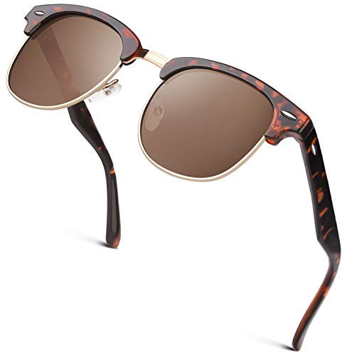 GQUEEN Horn Gestell Halbrahmen Retro Polarisiert Sonnenbrille Herren Damen