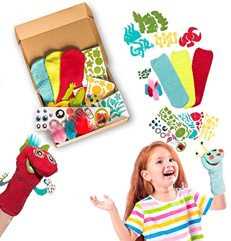 Bomodoro - Bastelbox für Kinder zum Gestalten und Dekorieren von Sockenpuppen - Kreativ- und Kunstspiel The Puppet Master