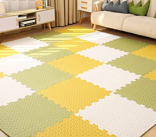 Skrsila 18 Puzzle Eva Schaumstoff Baby Puzzlematte Krabbelmatte Kinderspielteppich Spielmatte rutschfest Bodenschutzmatte 30 x 30 x 1,2 cm, Trainingsmatten Yogamatten Weiß + Gelb + Grün