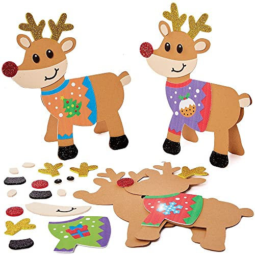 Baker Ross FX240 Rentier Weihnachtskarten Bastelset-6er Pack, Basteln, Karten für Kinder an Weihnachten, Mittel