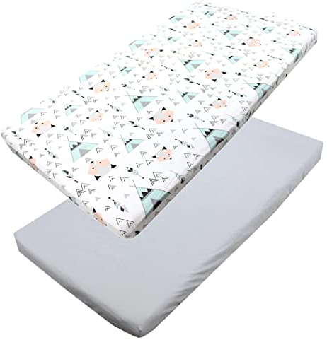 TupTam Baby Spannbettlaken Kinder Spannbetttuch für Babybett Kinderbett 2er Pack, Farbe: Grau/Fuchs Mint, Größe: 60 x 120 cm