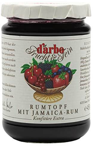 Food-United KONFITÜRE EXTRA RUMTOPF 6x 450g Glas von DARBO Naturrein rum pot jam mit 1% Jamaica Rum passend für Torte Crepes Früchtekuchen Gebäck Füllungen Abendsnacks (6)