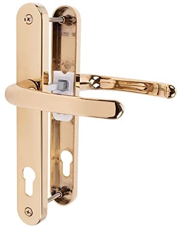 JCP PRO uPVC Door Handle Pair Set Sprung 92 PZ 92mm, Backplate 242mm x 34mm (210mm Screw Centres, Polished Gold)