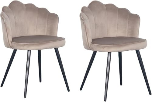 PoleWolf Esszimmer Stühle 2er Set - Crown Küchenstühle Modern - Essstühle - Samt Stuhl - Sand Weiß