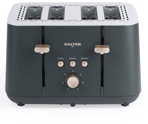 Salter Marino 4-Slice Toaster - 7 Levels Of Variable Browning, Removable Crumb Tray, Self-Centring Bread Guides, Anti-Jam Function, Defrost, Reheat And Cancel Indicator Buttons, 1850W