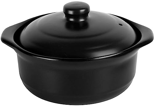 Schwarzer Keramik-Tontopf zum Kochen mit Deckel, koreanischer Steintopf, gesunder Steingut-Kasserolle, Familiensuppe, Reis, Hot Pot Kochgeschirr, 3,4 l