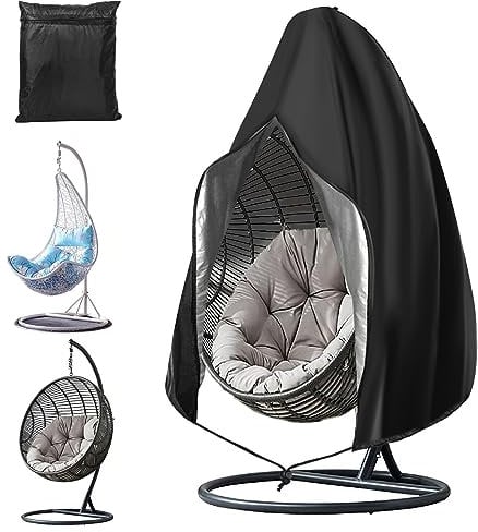 VORHOT Hängesessel Abdeckung Outdoor, 210D Oxford-Stoff Abdeckplane mit Reißverschluss Kordelzug, Wasserdicht UV-Anti Winterfest Schutzhülle Gartenmöbel für Hängestuhl Egg Swing Chair, 190 x 115cm