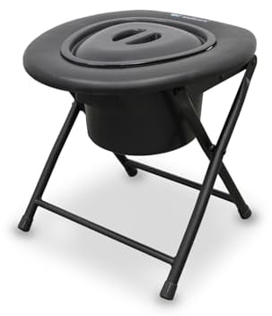 WELLCORE Silla de aseo con inodoro, Plegable, Transportable, Compacta, Estructura Aluminio, Inodoro extraíble, Fácil limpieza, Color Negro, Hasta 100 kg
