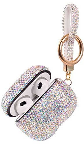 litzernde Hülle, kompatibel mit AirPods 3. Generation mit Schlüsselanhänger, stoßfeste Schutzhülle mit Strasssteinen für AirPods 3, Ladehülle (AB with Keychain)