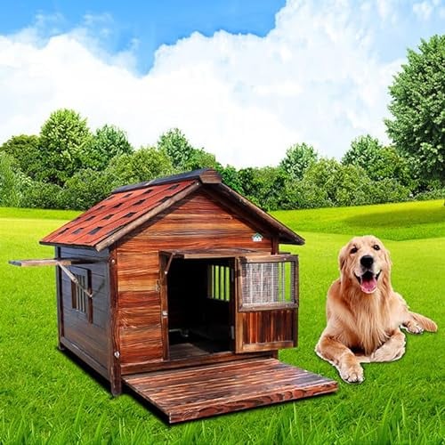Hundehütte aus Holz, Premium Outdoor Hütte, Wetterfest-Ideal für Draußen-5 Größen zur Wahl-Hundehaus Hundehütte(Size:XXL(110X90X110cm))