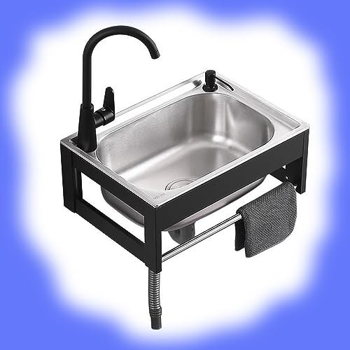 KADEUX 1 Seno Fregadero De Cocina Montado En La Pared Fregadero Industrial De Acero Inoxidable Fregadero Comercial Pequeños Lavabo Portatil con Grifo Frío Y Caliente (Size : 53x38cm/21x15in)