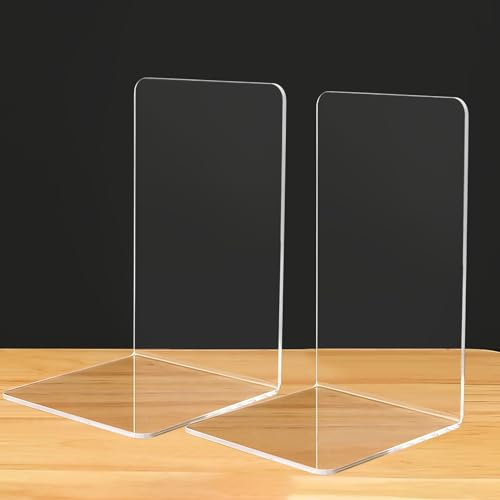 Qualsen Serre Livre Transparent Cale Livre Serre Livre Original Serre-Livres en Acrylique Presse Livre Serre Livres Cale Livre Etagere Bloc Livre pour Le Bureau de l'école 18x12x12CM(1 Paires)