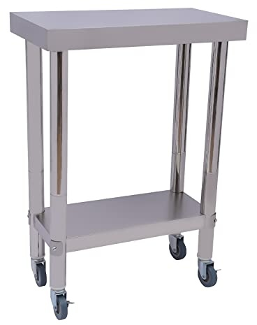 KEESUNG Gastronomie Cafeteria Edelstahltisch, Edelstahl Arbeitstisch mit Rollen Zubereitungstisch Küchentisch Zerlegetisch Lebensmittel Arbeitstisch für Küche Bar, 60 * 45 * 85cm