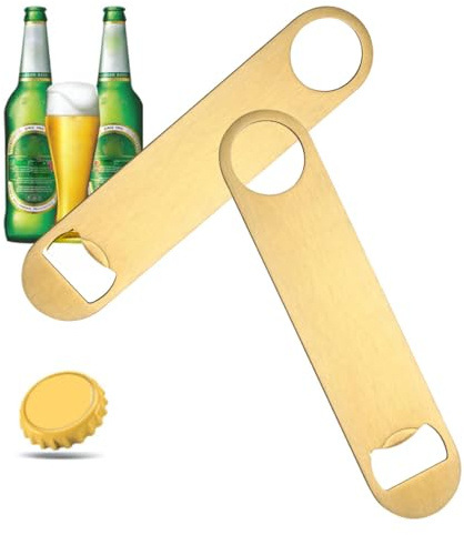 2 Stück Bierflaschenöffner, 7 Zoll flacher Flaschenöffner aus goldfarbenem Edelstahl mit Loch zum Aufhängen für Küche, Restaurant oder Barkeeper(02)