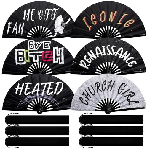 FairySandy Großer Handventilator, Rave-Fächer, ikonischer Schatten, Bye-Ventilator, faltbarer Bambus-Ventilator, chinesischer Handventilator für Damen und Herren, Festival, Paraden, Burlesque, Party,