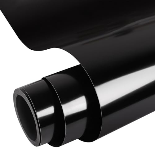 WRAPXPERPT Glossy Black Vinyl 30.5 x 305cm Permanent self Adhesive Vinyl Roll with Clear PET Backing for Crafting,Home Decor,Personalization