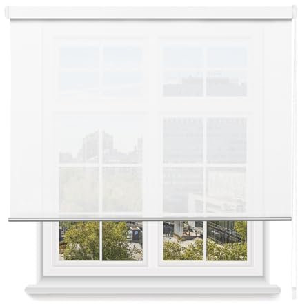 MERCURY TEXTIL- Estor Enrollable Screen Apertura 5% Proporciona Intimidad. Estor Screen para Puertas y Ventanas. Aislante Térmico, Translucidos.Instalación en Pared y Techo (150x200cm, Blanco)